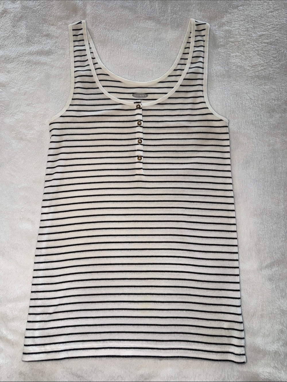 Old Navy White and Black Striped Henley Tank